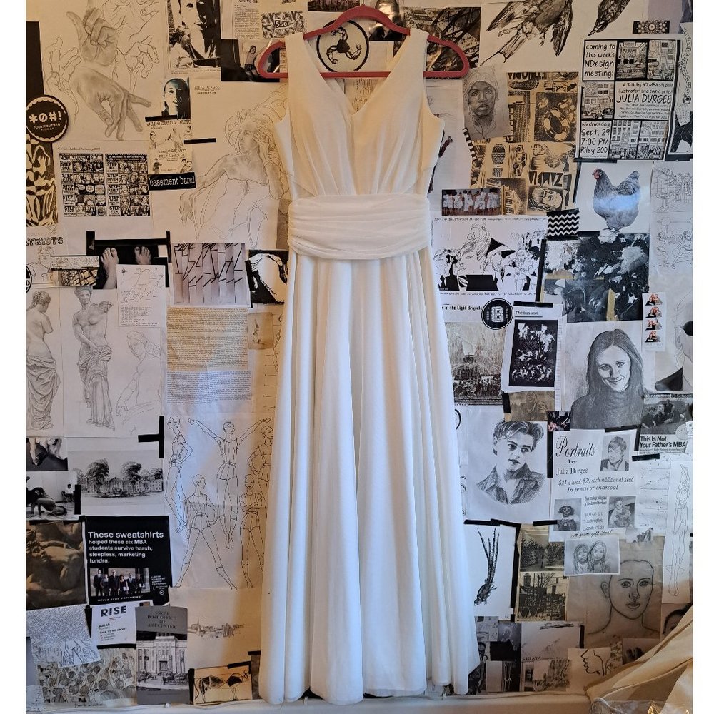 White, Stretch Mesh Gown